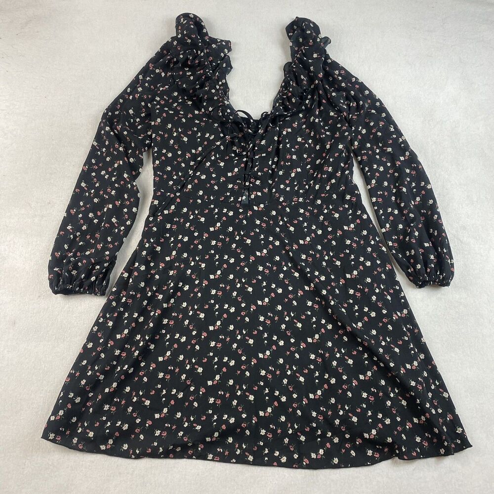Boohoo Womens Floral Off Shoulder Boho Dress Plus 20 Black Peasant Festival